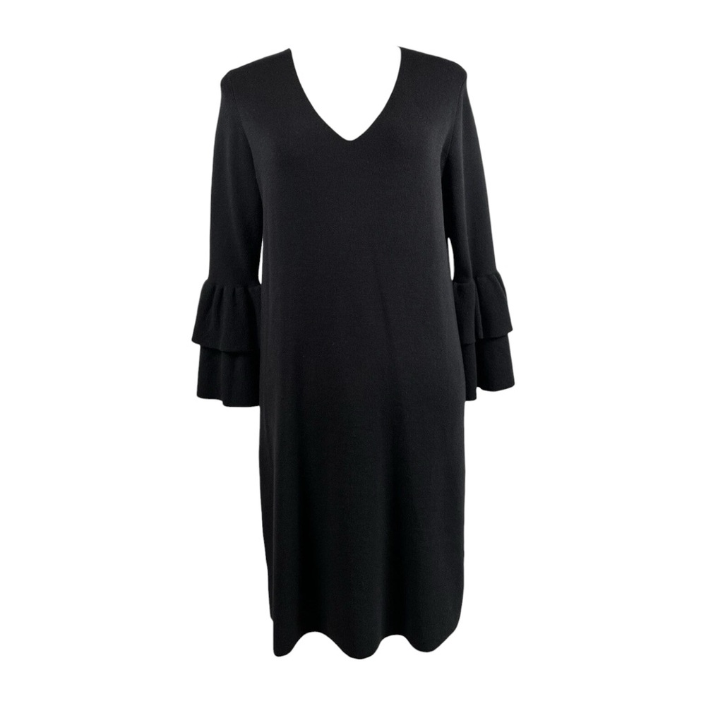 Ann Taylor Black Tiered Ruffle Sleeve Knit‎ Midi Dress Women’s Medium NWT